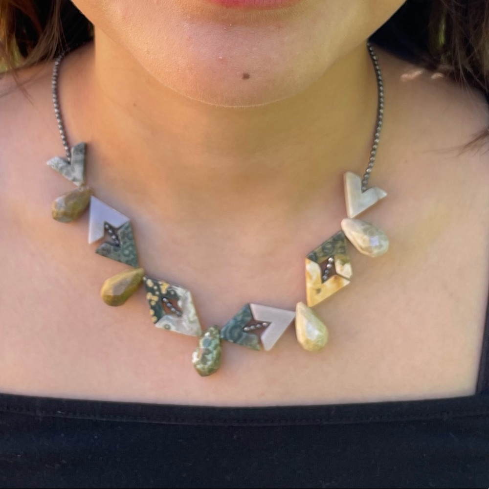 Yellow opal and ocean jasper teardrop stones necklace